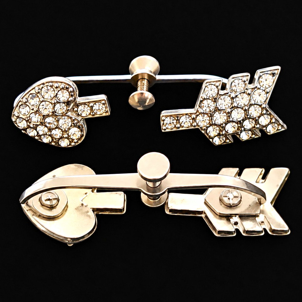 Rare Vintage Ballou Signed Silver Tone Rhinestone Heart & Arrow Collar Clips